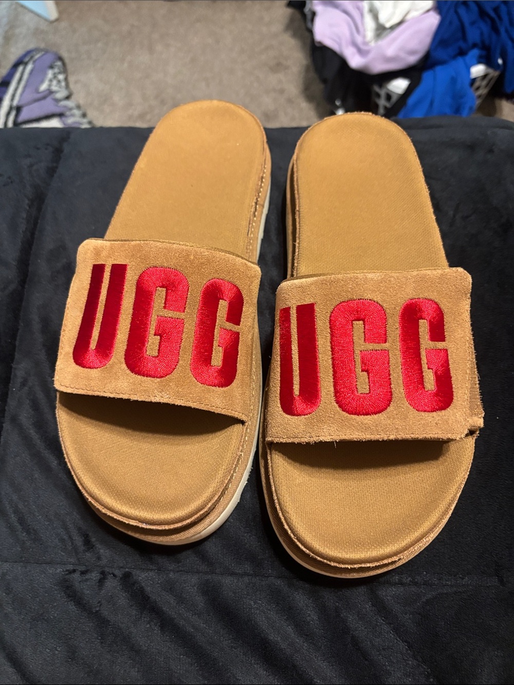 UGG Chestnut Slide Sandals with Red Logo